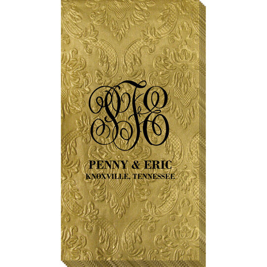 Large Script Monogram with Text Carte Guest Embossed Towels